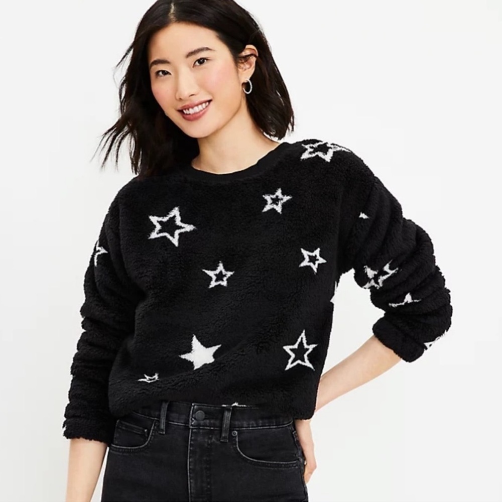 LOFT Star Print Sherpa Sweatshirt